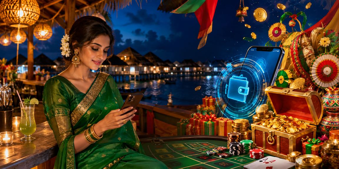 সেন্ট মার্টিনে শাড়ি পরিহিত মডেলের সাথে বাকারত গেম বেটিং দৃশ্য